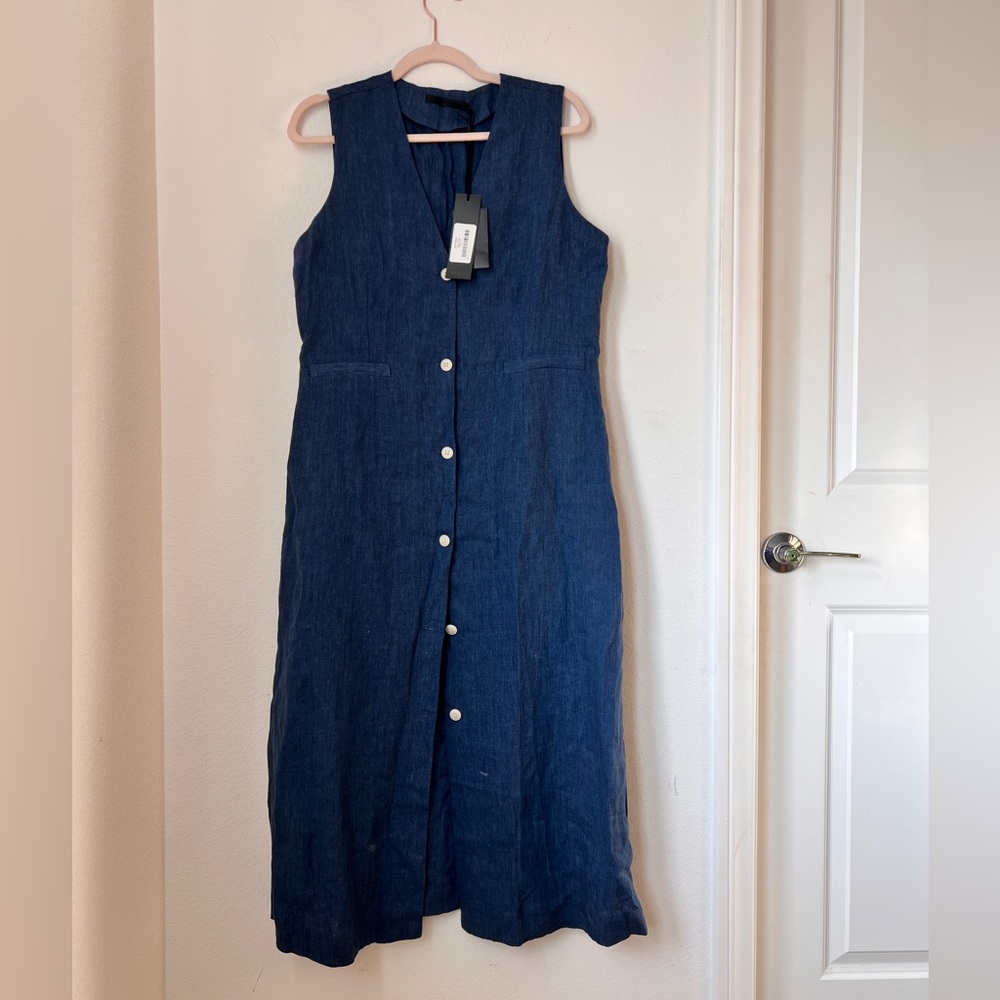Jenni Kayne Blue Callan Chambray‎ Midi Dress Large Sleeveless 100% Linen NWT - Picture 3 of 8